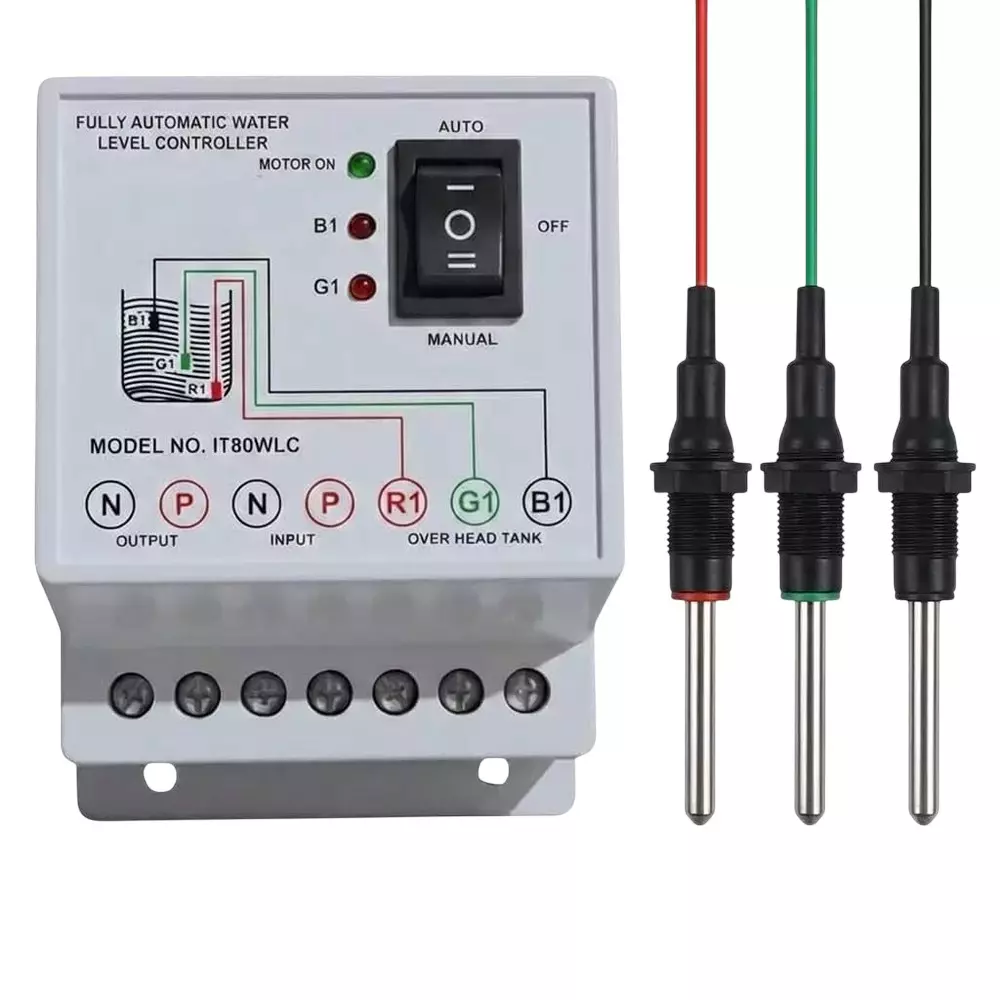GENERIC Fully Automatic Water Level Controller and Indicator with 3 Sensors White, NI80WLC