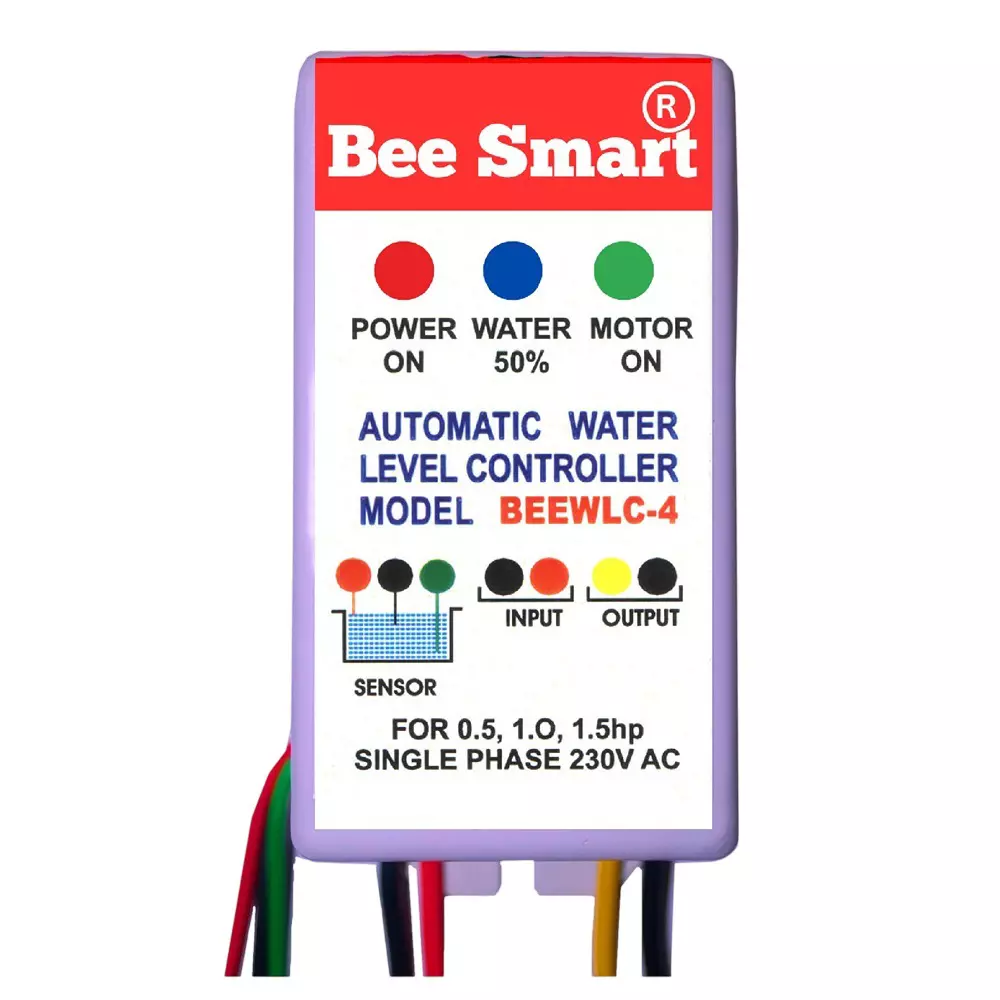 Bee Smart Fully Automatic Water Level Controller 190 to 250 V AC for Up to 0.5 / 1.0 / 1.5 HP Single phase Mono Block Pumps, BEEWLC-4
