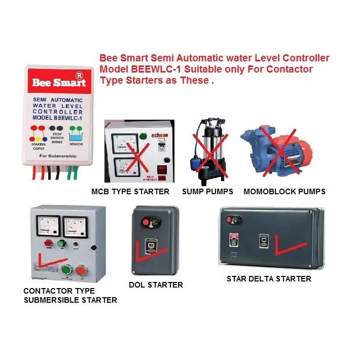 Bee Smart Semi-Automatic Water Level Controller 190 to 250 V AC for Contacter Type Submersible Starter, BEEWLC-1