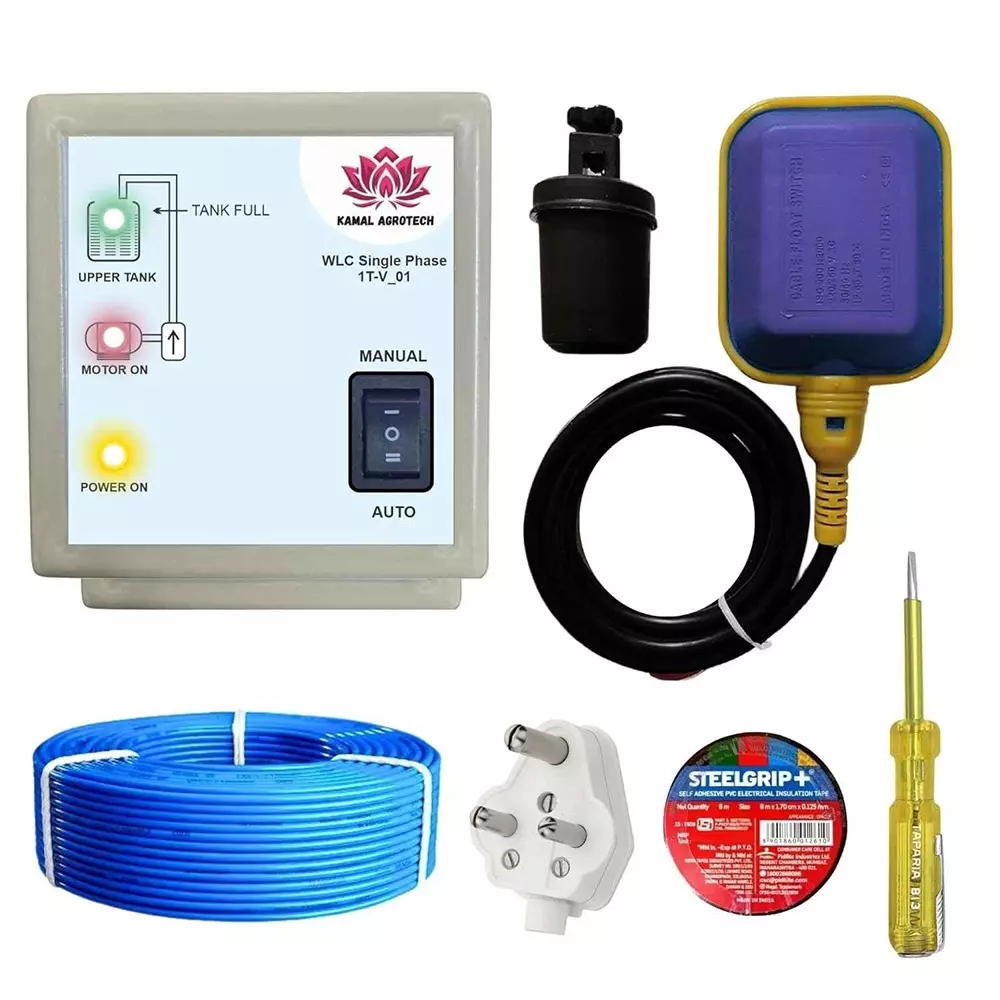 Kamal Agrotech Metal & Plastic Single Phase Automatic Water Level Controller 230V with Float Switch Sensor, Cable & Accessories
