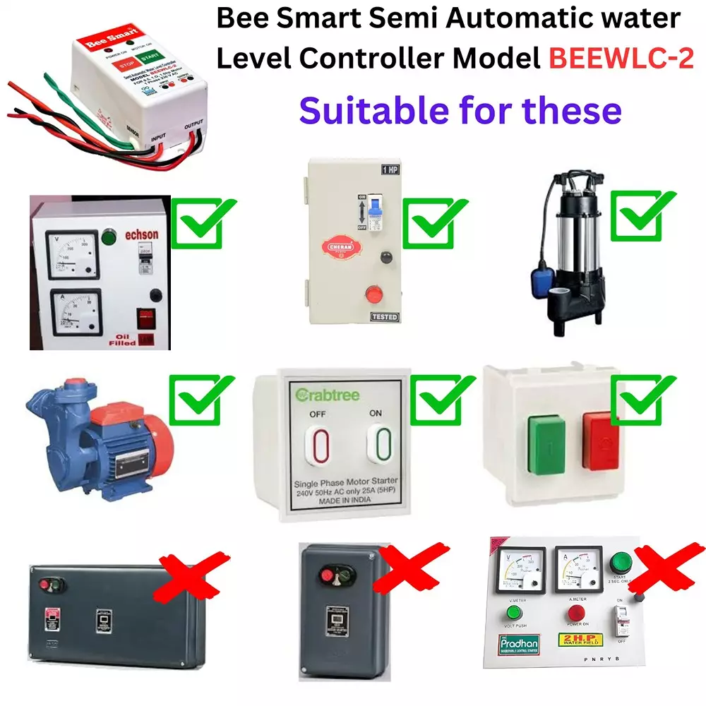 Bee Smart Semi-Automatic Water Level Controller 190 to 250 V AC for Up to 0.5 / 1.0 / 1.5 HP Single phase, BEEWLC-2