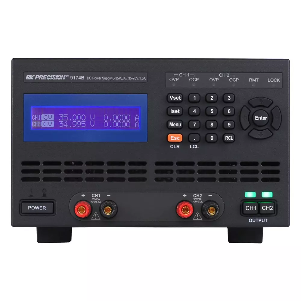 B&K PRECISION DC Power Supply, Prog, 2Ch, 70V, 1.5A, BK9174B