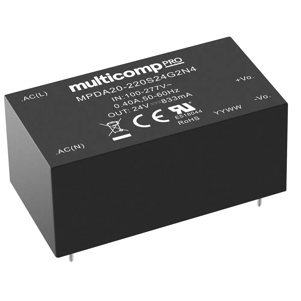 MULTICOMP PRO AC / Mount Power Supply 5 V Output 4 Amp Output Current 20 W Power, MPDA20-220S05G2N4