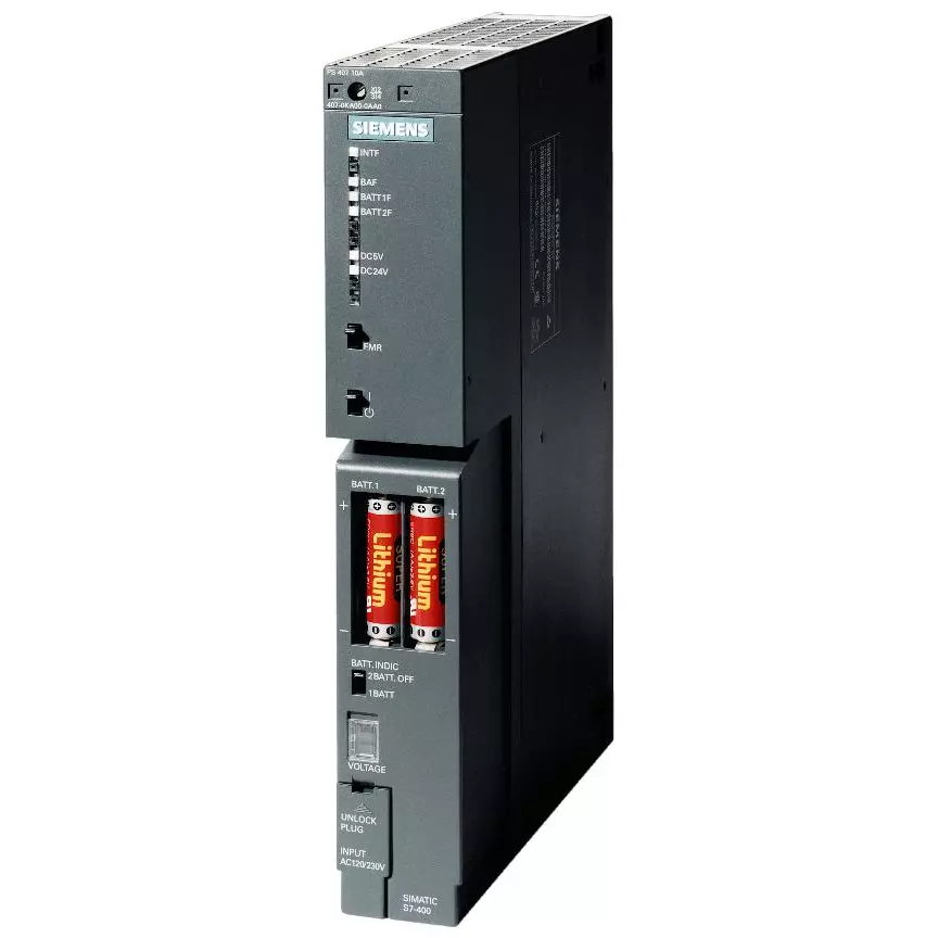 Siemens S7 400 Series Power Supply PS 405 with 24/48/60 V DC Supply, 5, 24 V DC Output Voltage and 1 - 20 A Current, 6ES74050RA020AA0