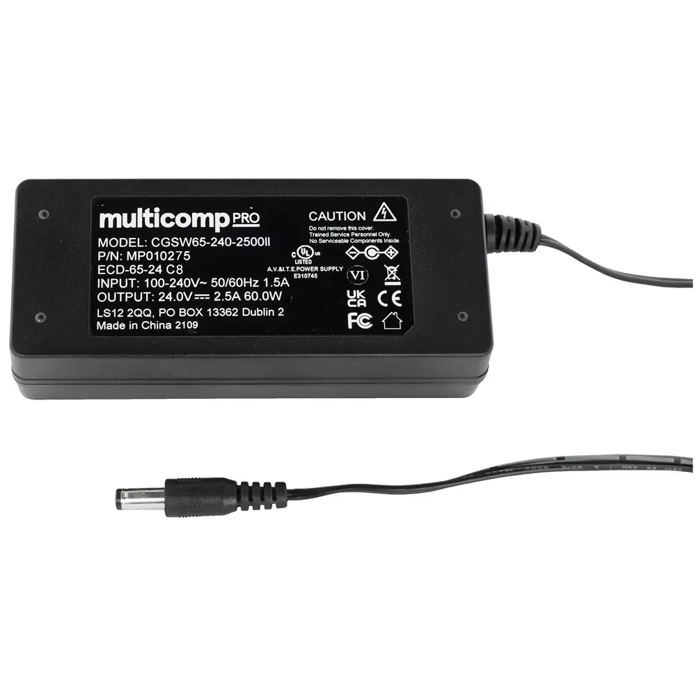 MULTICOMP PRO AC/DC Power Supply 1 Output 24 VDC 60 W, MP010275