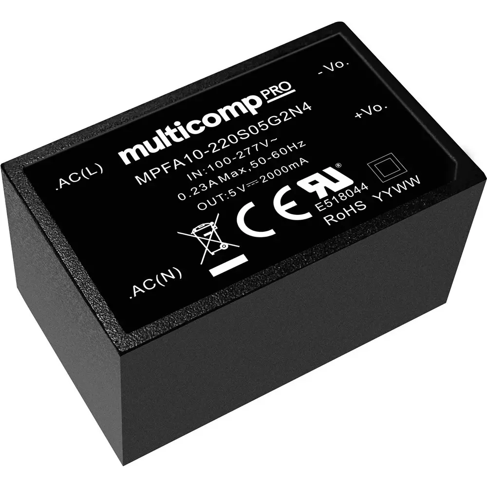 MULTICOMP PRO AC / Mount Power Supply 12 V Output 833 mA Output Current 10 W Power, MPFA10-220S12G2N4