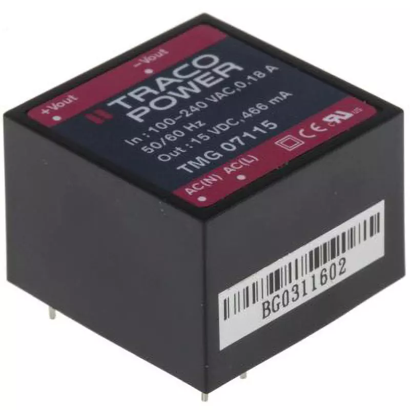 TRACO POWER Switching Power Supply 15 V DC Voltage 7 W Rated Power, TMG 07115