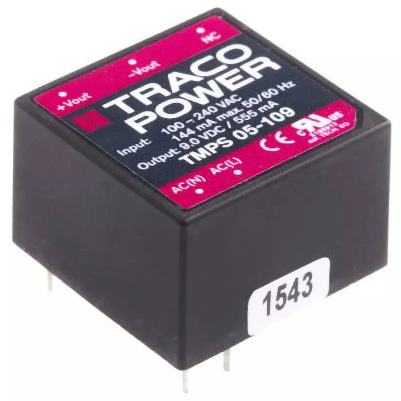 TRACO POWER Switching Power Supply 9 V DC Voltage 5 W Rated Power, TMPS 05-109