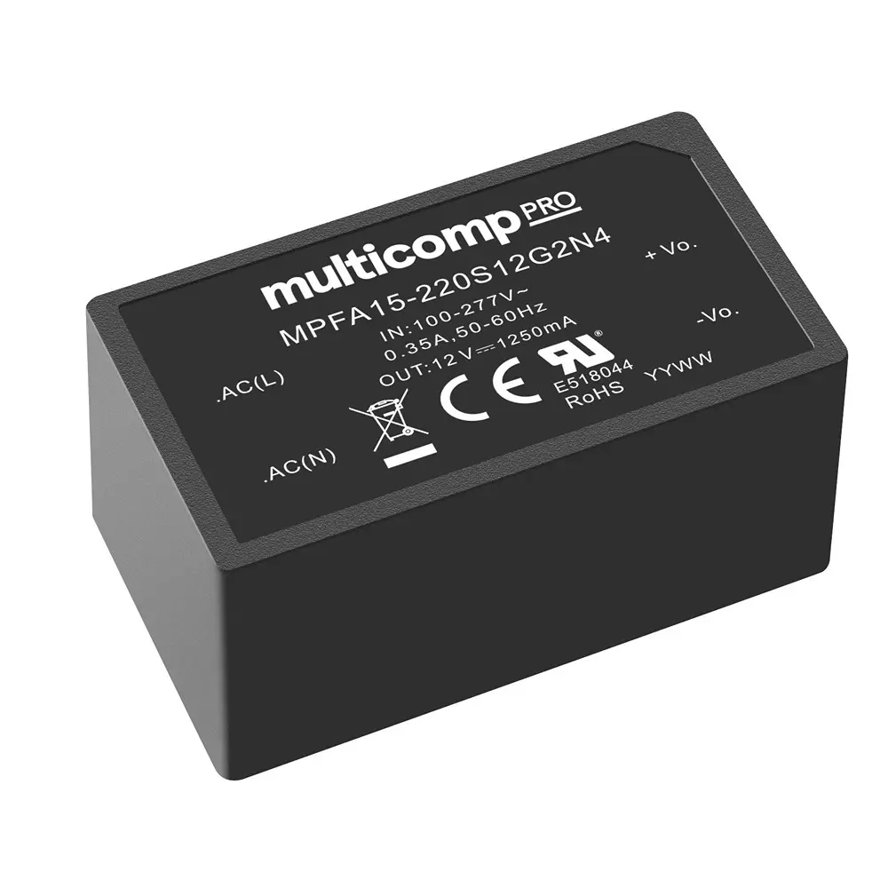 MULTICOMP PRO AC / Mount Power Supply 5 V Output 3 Amp Output Current 15 W Power, MPFA15-220S05G2N4