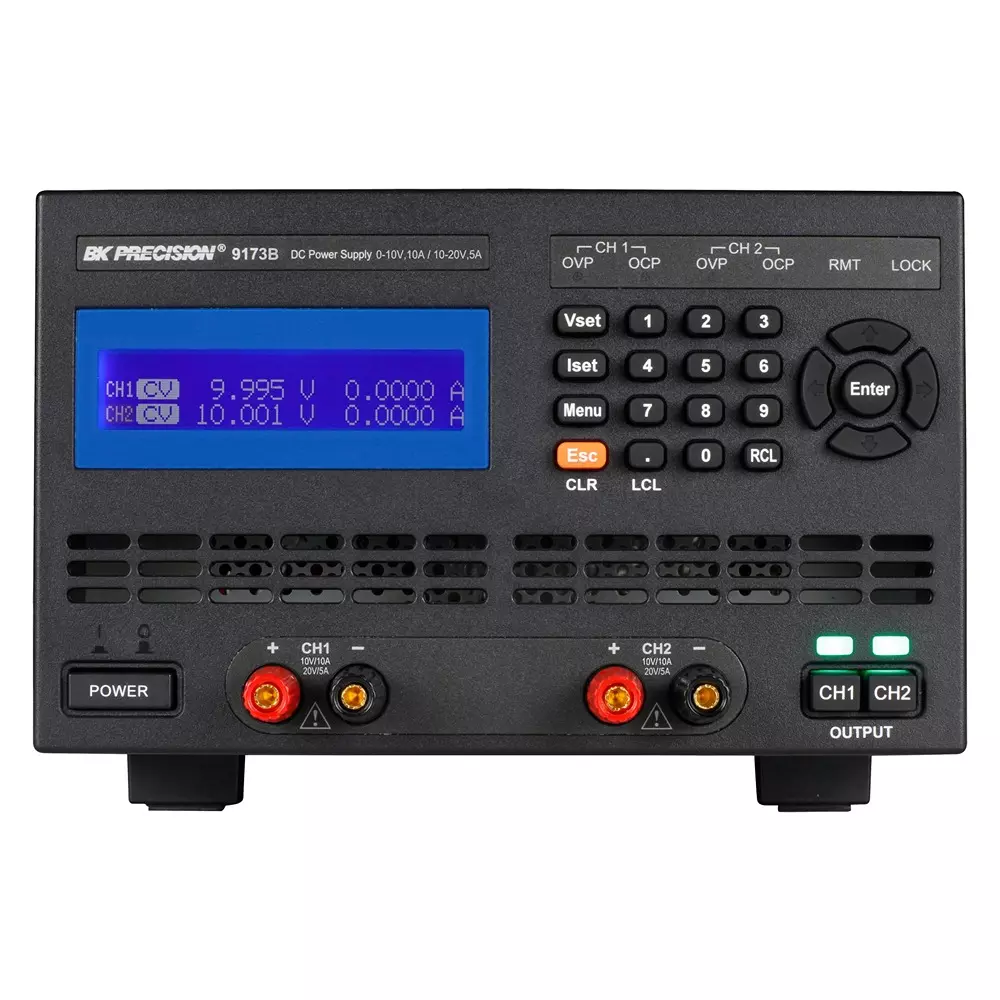 B&K PRECISION DC Power Supply, Prog, 2Ch, 20V, 5A, BK9173B