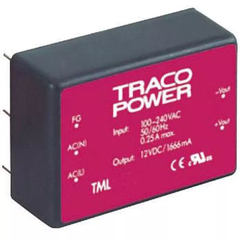 TRACO POWER Switching Power Supply 15 V DC Voltage 40 W Rated Power, TML 40115