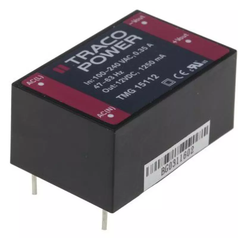 TRACO POWER Switching Power Supply 12 V DC Voltage 15 W Rated Power, TMG 15112