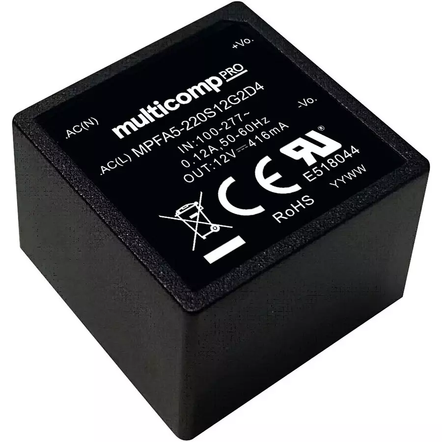 MULTICOMP PRO AC / Mount Power Supply 12 V Output 416 mA Output Current 5 W Power, MPFA5-220S12G2D4