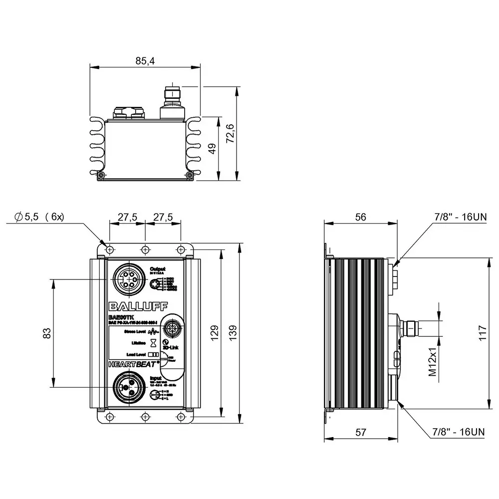 BALLUFF Heartbeat Power Supply Unit Flange Mount Aluminium PC 3.8 A 91.2 W with IO-Link Interface, BAE00TK