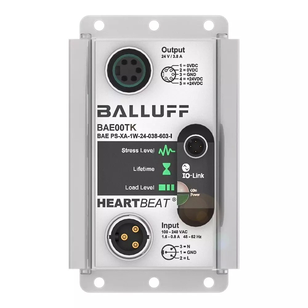 BALLUFF Heartbeat Power Supply Unit Flange Mount Aluminium PC 3.8 A 91.2 W with IO-Link Interface, BAE00TK