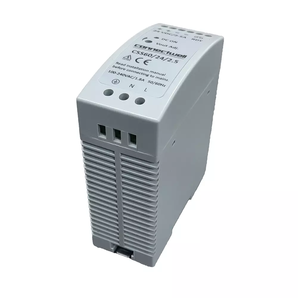 Connectwell Switching Power Supply 2.5 A 60 W Single Phase DIN Rail Mountable, CSS60/24/2.5