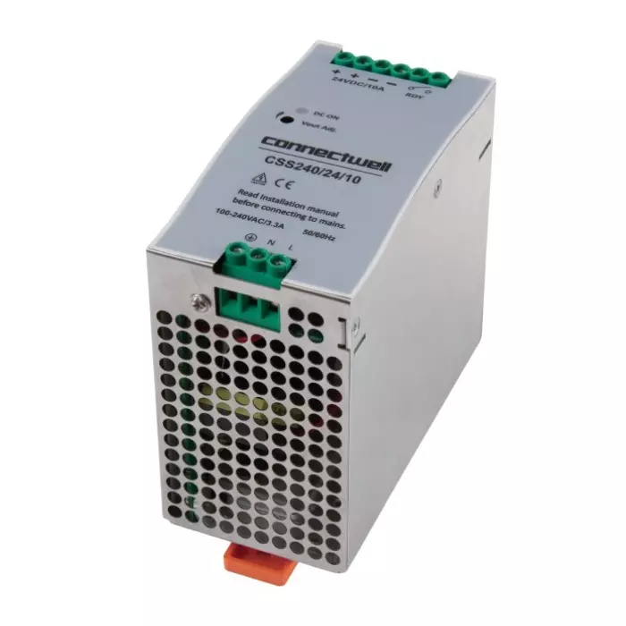Connectwell Switch Mode Power Supply 10 A 240 W Single Phase DIN Rail Mountable, CSS240/24/10