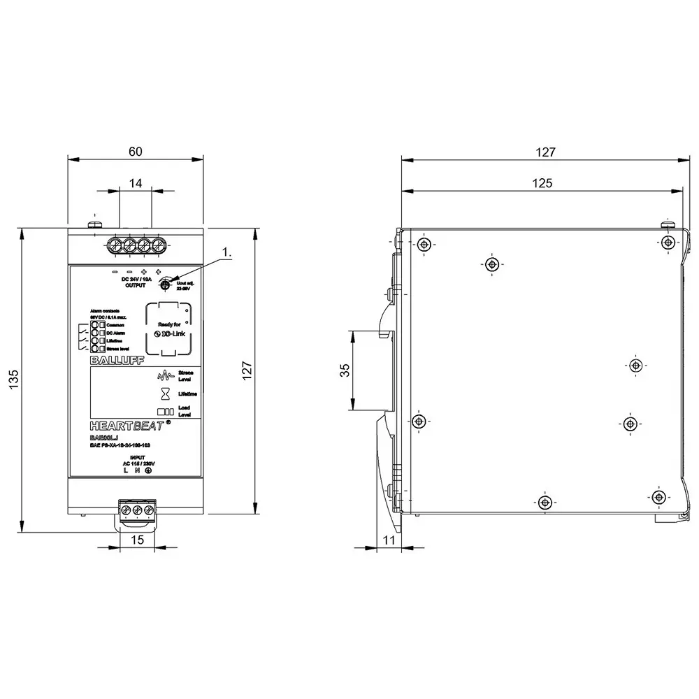 BALLUFF Heartbeat Power Supply Unit DIN Rail Mount Aluminium 10 A 240 W with IO-Link Interface, BAE00LJ