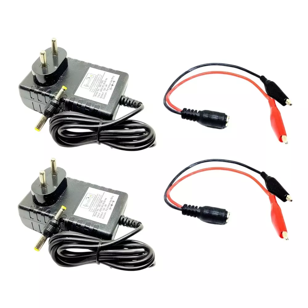 Invento DC Power Supply Adaptor 12 V 2 A 5.5x2.5 mm 24 W + 20 AWG DC Jack Silicone Wire with Alligator Clip, ISC 194-CL1 (Pack of 2 Kit)
