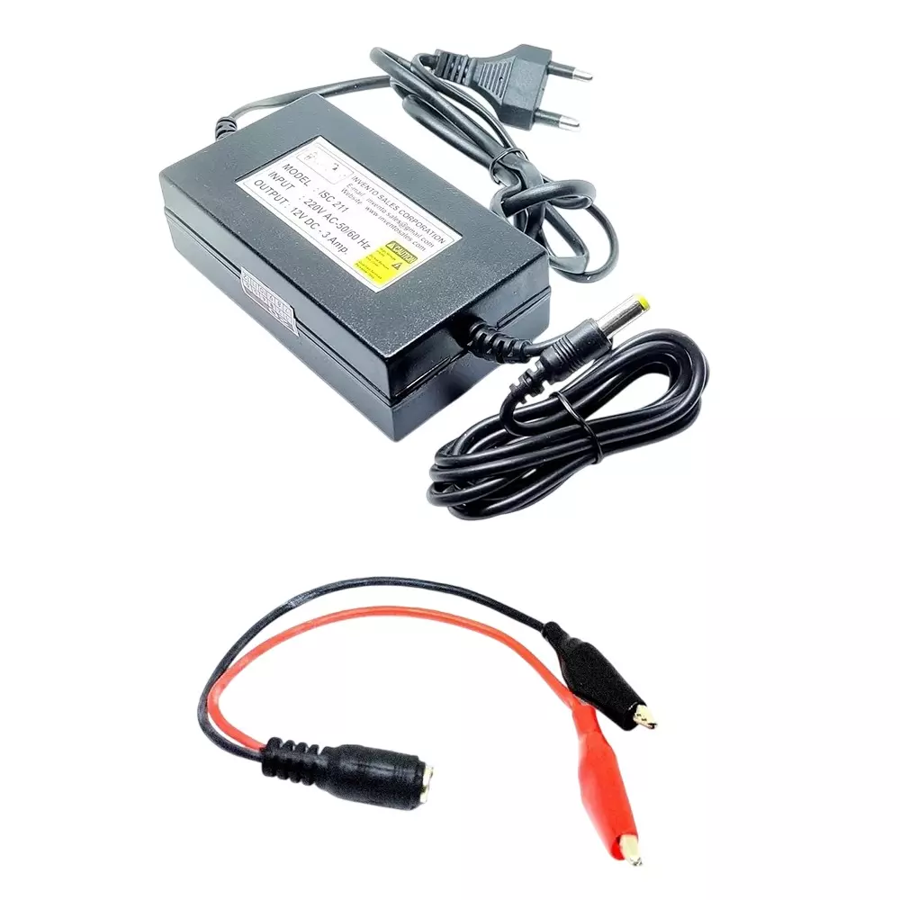 Invento DC Power Supply Adaptor 12 V 3 A 5.5x2.5 mm 36 W + 20 AWG DC Jack Silicone Wire with Alligator Clip, ISC 211-CL3 (Pack of 5 Kit)