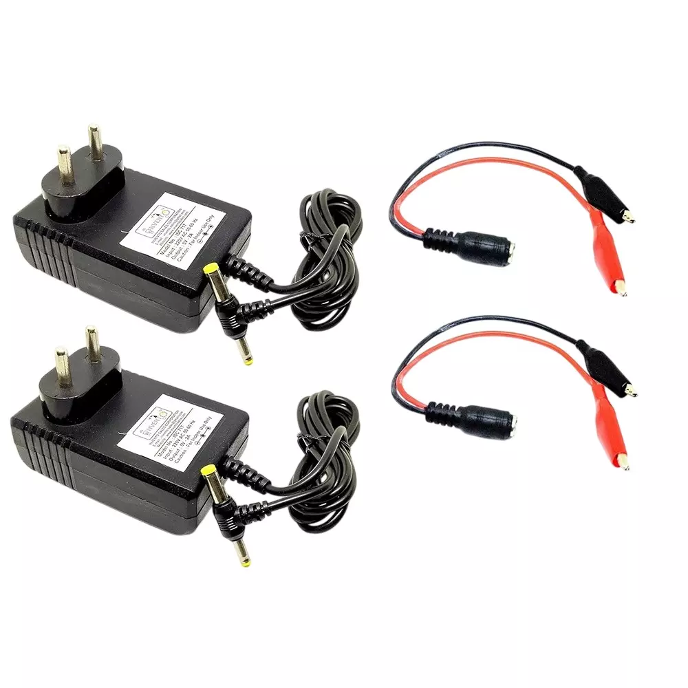 Invento DC Power Supply Adaptor 5 V 2 A 5.5x2.5 mm 10 W + 20 AWG DC Jack Silicone Wire with Alligator Clip, ISC 717-CL3 (Pack of 5 Kit)