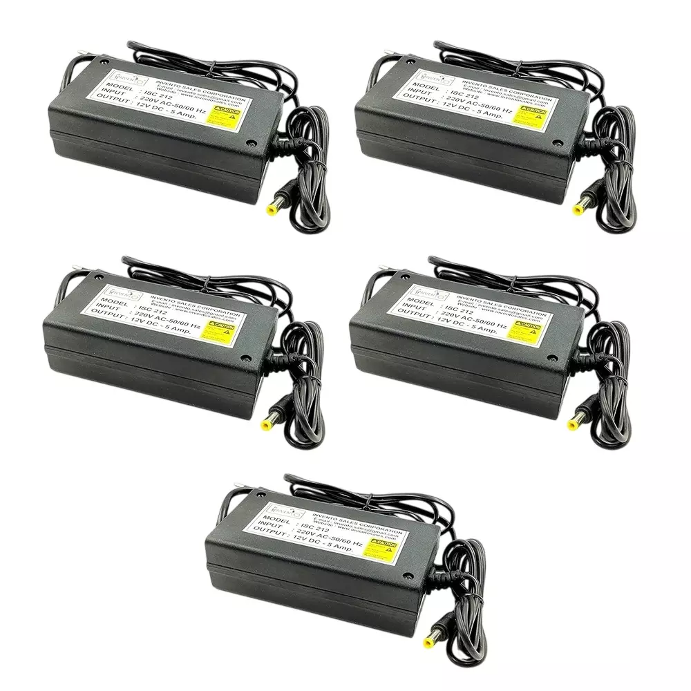 Invento DC Power Supply Adaptor 5.5x2.5 mm Jack Size 24 W Wattage 12 V/2 A Output Voltage/Current, ISC 212-3N (Pack of 5 Pcs)
