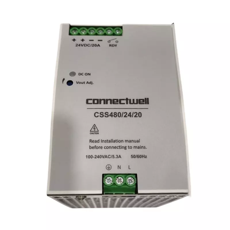 Connectwell Switch Mode Power Supply 20 A 480 W Single Phase DIN Rail Mountable, CSS480/24/20