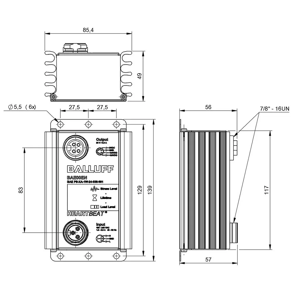 BALLUFF Heartbeat Power Supply Unit Flange Mount Aluminium 3.8 A 91.2 W, BAE00EN