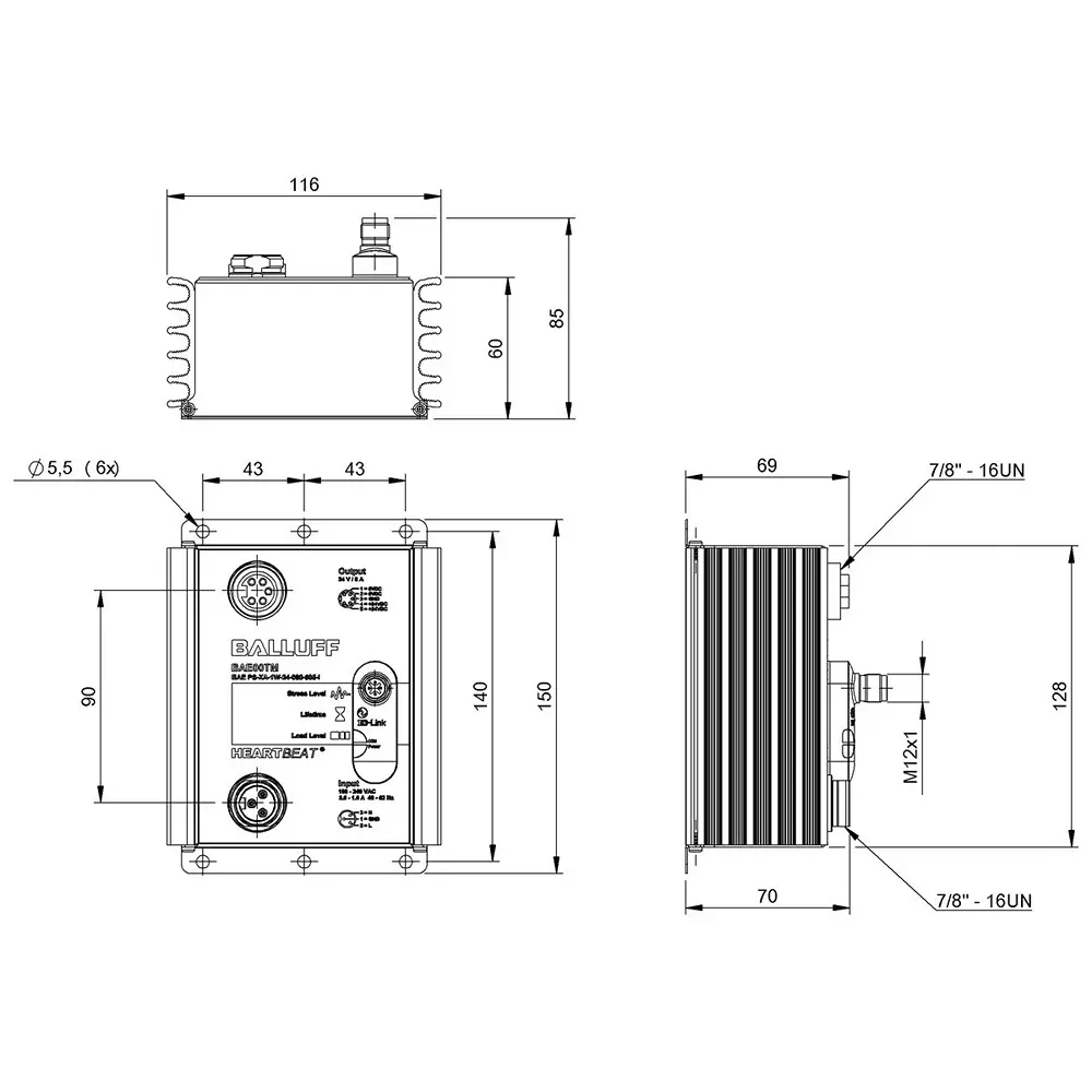 BALLUFF Heartbeat Power Supply Unit Flange Mount Aluminium PC 8 A 192 W with IO-Link Interface, BAE00TM