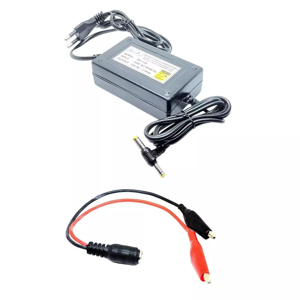 Invento DC Power Supply Adaptor 12 V 2 A 5.5x2.5 mm 24 W + 20 AWG DC Jack Silicone Wire with Alligator Clip, ISC 210-CL