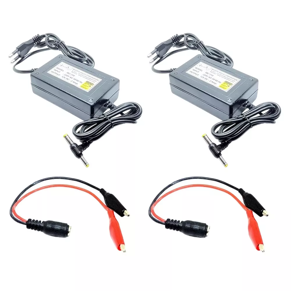 Invento DC Power Supply Adaptor 12 V 2 A 5.5x2.5 mm 24 W + 20 AWG DC Jack Silicone Wire with Alligator Clip, ISC 210-CL-1 (Pack of 2 Kit)