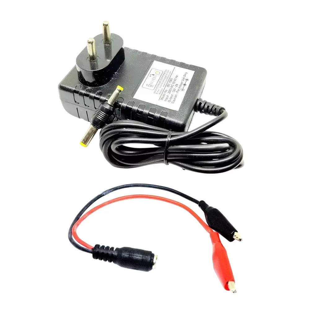 Invento DC Power Supply Adaptor 12 V 2 A 5.5x2.5 mm 24 W + 20 AWG DC Jack Silicone Wire with Alligator Clip, ISC 194-CL3 (Pack of 5 Kit)