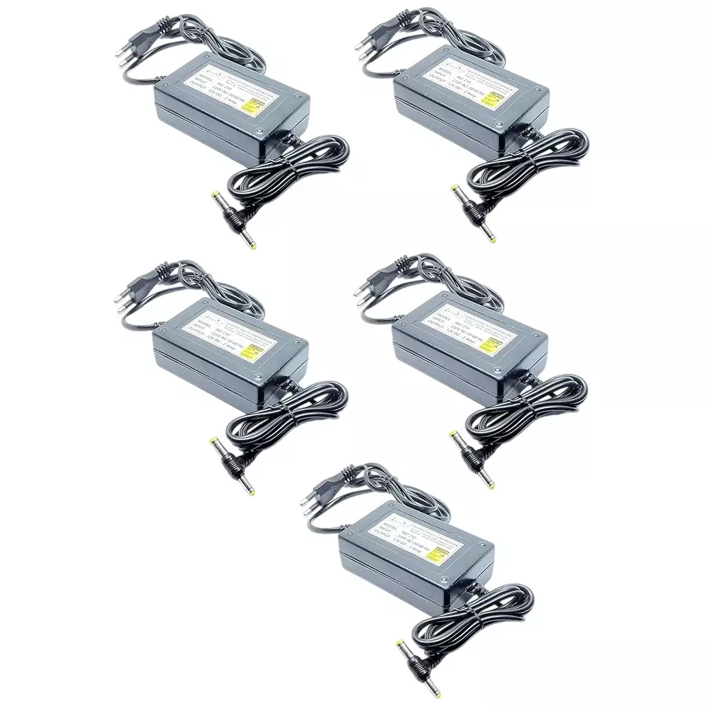 Invento DC Power Supply Adaptor 5.5x2.5 mm Jack Size 24 W Wattage 12 V/2 A Output Voltage/Current, ISC 210-3 (Pack of 5 Pcs)