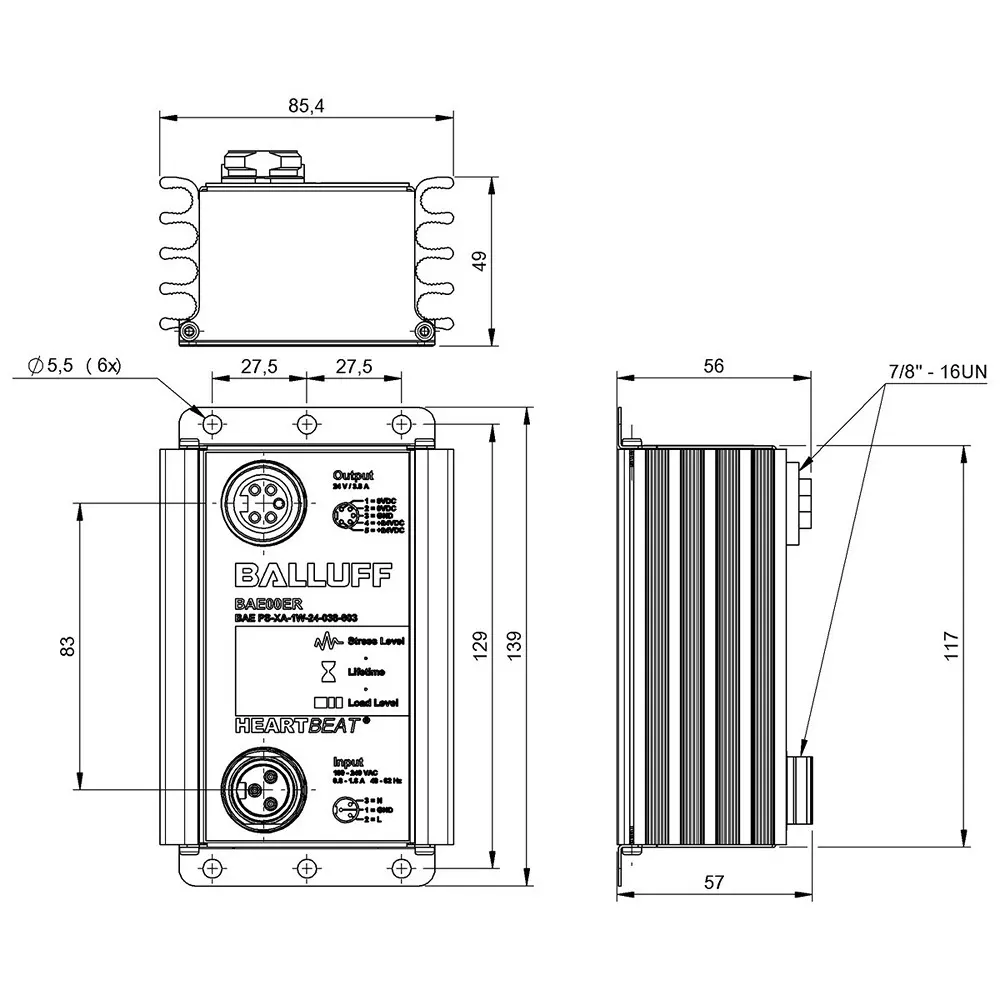 BALLUFF Heartbeat Power Supply Unit Flange Mount Aluminium 3.8 A 91.2 W, BAE00ER