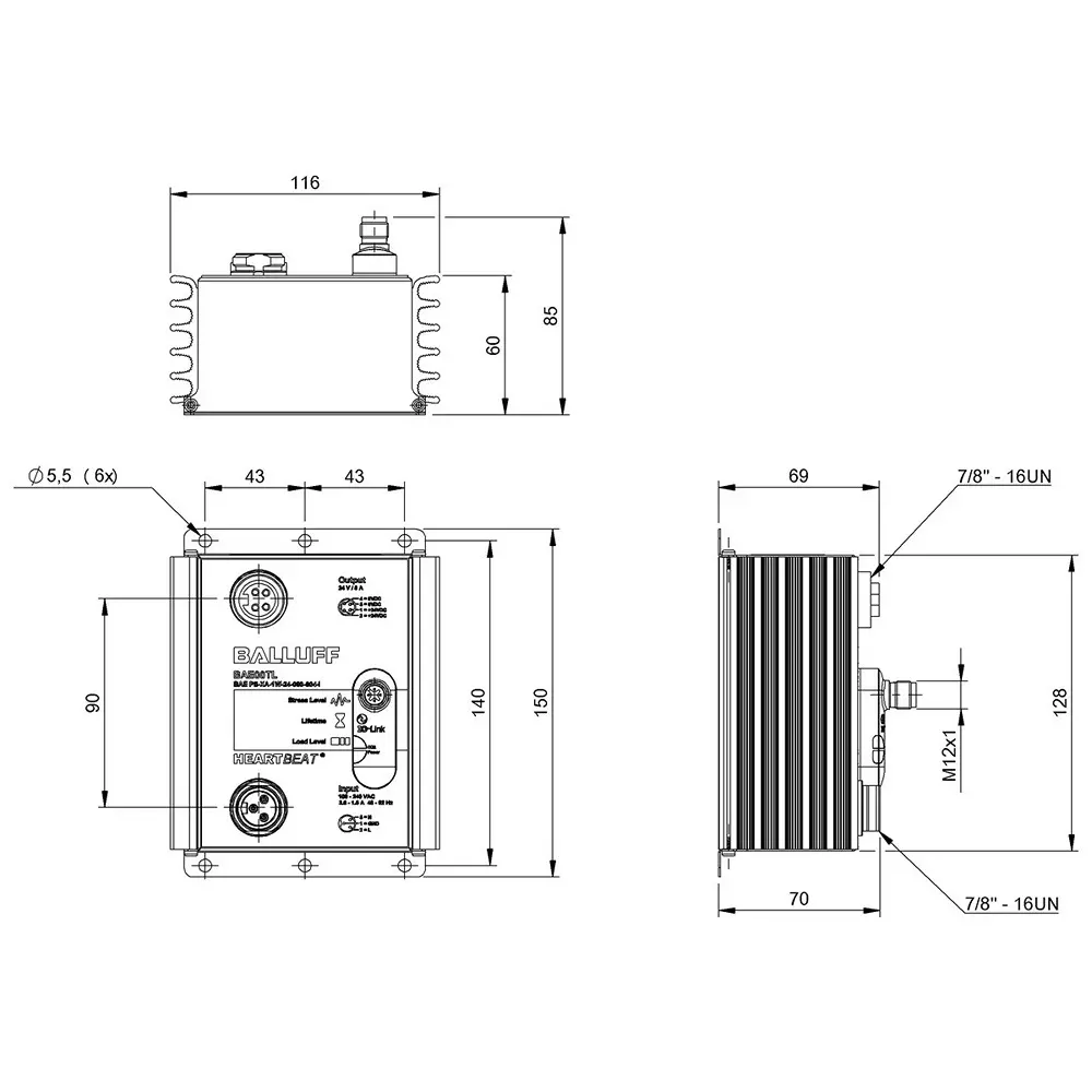 BALLUFF Heartbeat Power Supply Unit Flange Mount Aluminium PC 8 A 192 W with IO-Link Interface, BAE00TL