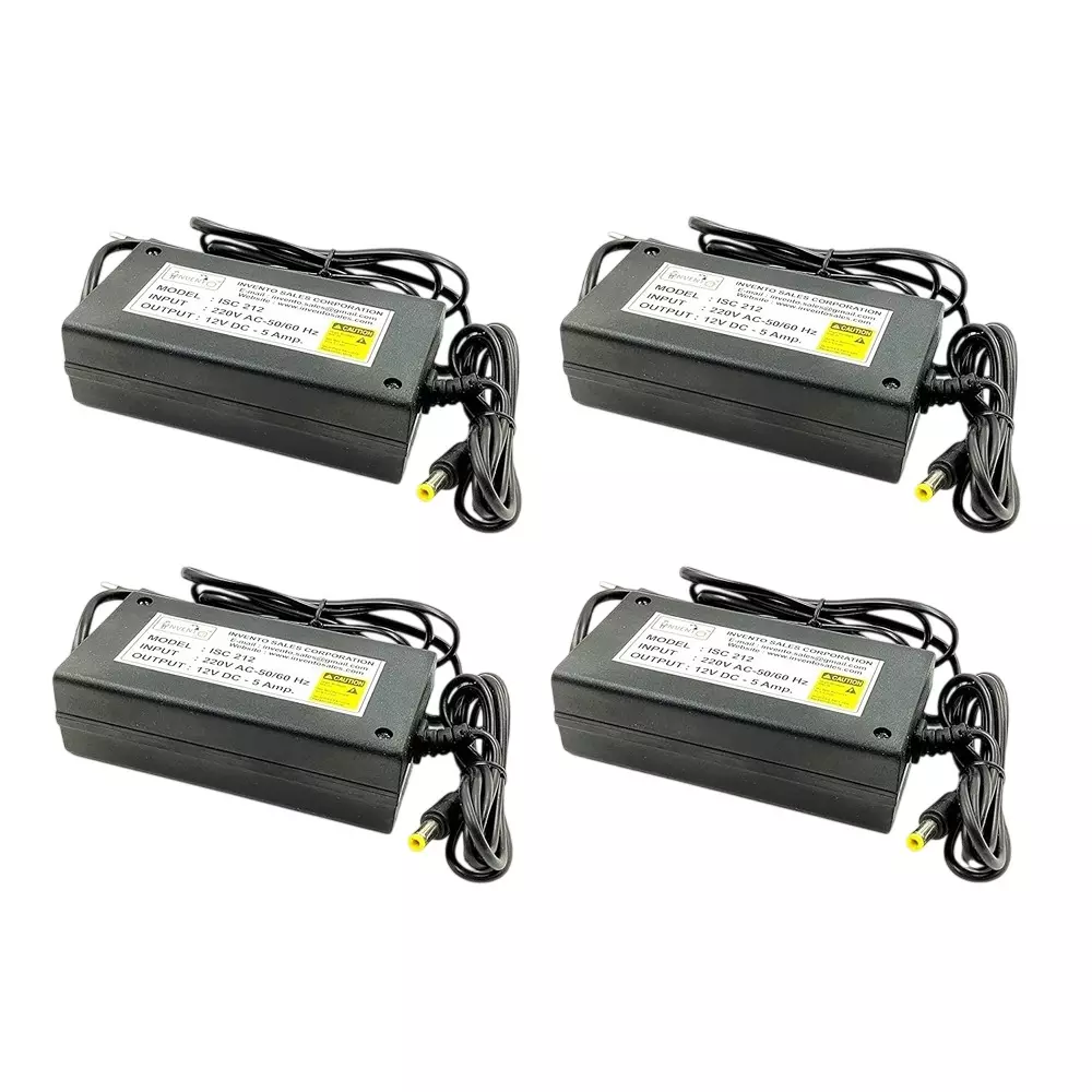 Invento DC Power Supply Adaptor 5.5x2.5 mm Jack Size 24 W Wattage 12 V/2 A Output Voltage/Current, ISC 212-2N (Pack of 4 Pcs)
