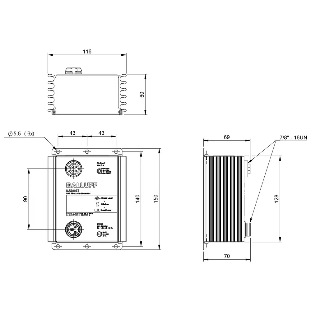 BALLUFF Heartbeat Power Supply Unit Flange Mount Aluminium 8 A 192 W, BAE00ET
