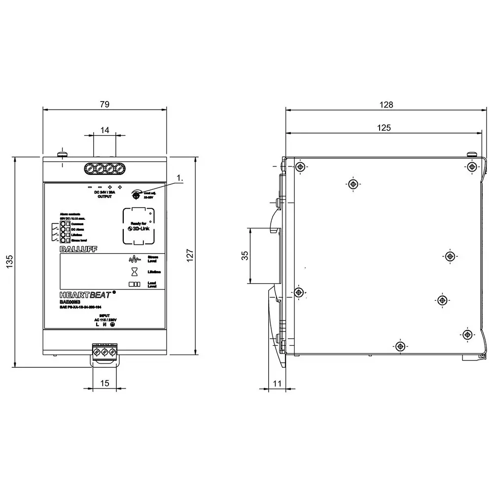BALLUFF Heartbeat Power Supply Unit DIN Rail Mount Aluminium 20 A 720 W with IO-Link Interface, BAE00M3
