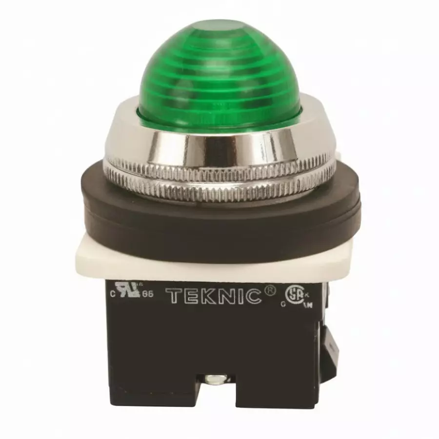 Teknic Illuminated Flush Actuator With Pilot Light 110 VDC Green Bulb Color & Green Lens, PLBR3L