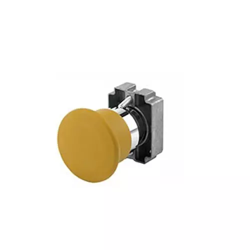 TNI Metal Mushroom Actuator Yellow Color 22.5 mm Cut Out Diameter and 40 mm Latching, AM22-M40-Y