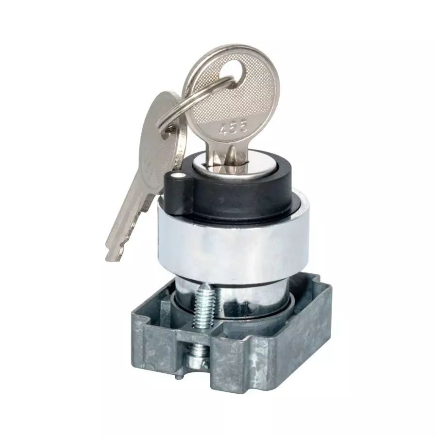 TNI Selector Actuator 3 Way with Key, Removable in Center Position 22.5 mm Cut Out Diameter and IP65 Rating, KY-SA3-CR