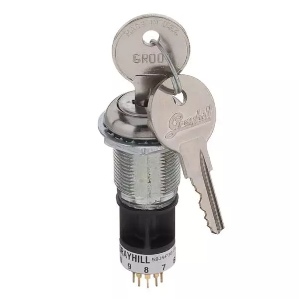 GRAYHILL Keylock Switch Non-Illuminated 9 Position, 58J9P36-01B09N