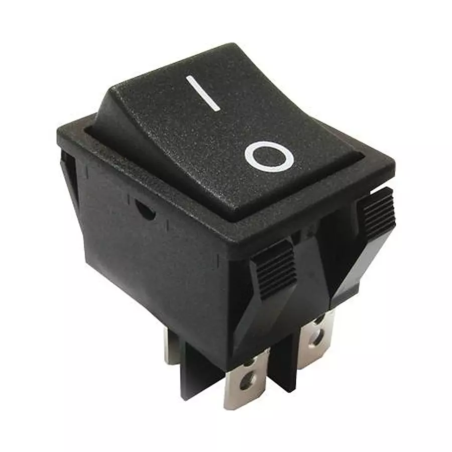 E-SWITCH ROCKER SWITCH, DPST, 20A, 125VAC, BLACK, R5FBLKBLKFF0.