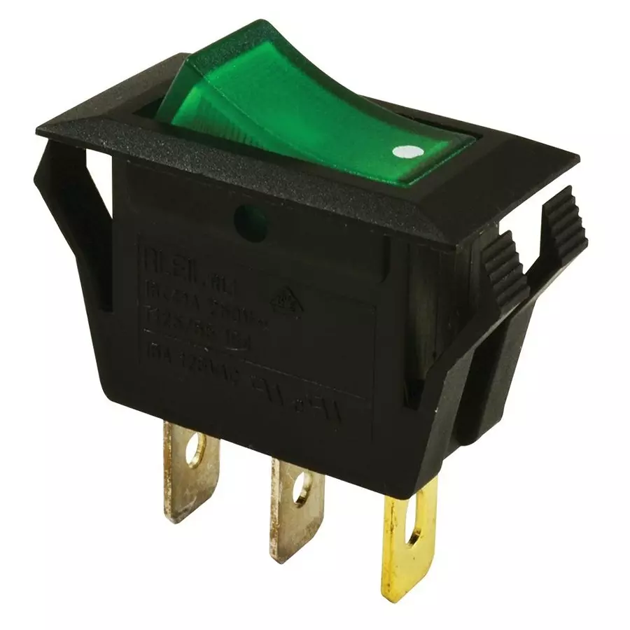 MULTICOMP PRO Rocker Switches SWITCH, ROCKER ILLUMINATED, SPST, 15A, 250V, GREEN, SPC21178