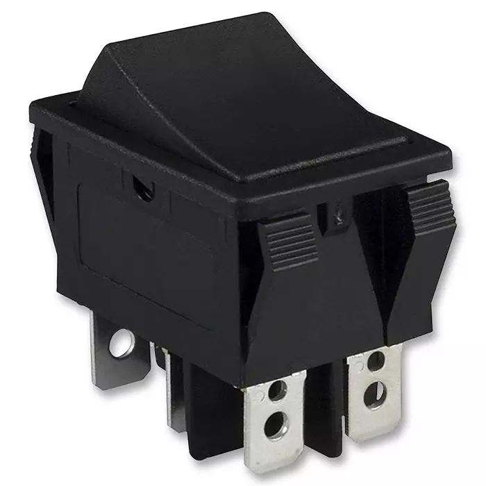E-SWITCH SWITCH, ROCKER, DPDT, 20A, 125VAC, BLACK, R5CBLKBLKEF0..