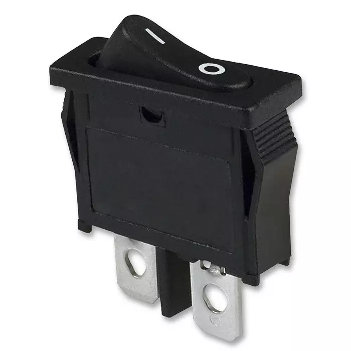 E-SWITCH SWITCH, ROCKER, SPST, 10A, 125VAC, BLACK, R6ABLKBLKFF.
