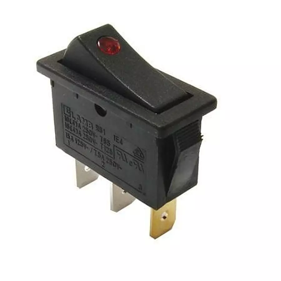 E-SWITCH Power Rocker Switch Illuminated Quick Connect Termination 15 Amp Rocker Actuator, RB141C1000-135
