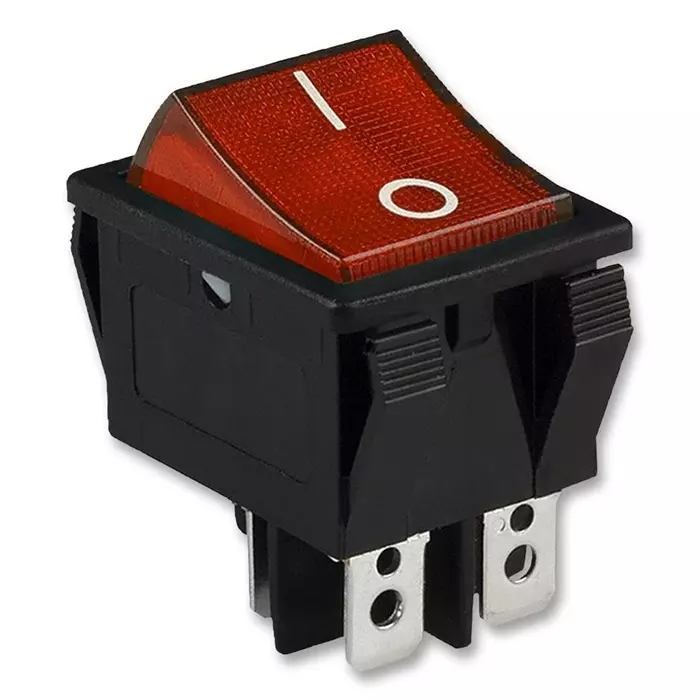 E-SWITCH SWITCH, ROCKER, DPST, 20A, 125VAC, BLACK, R5BBLKREDFF3.
