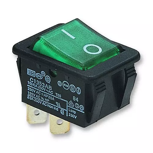 ARCOLECTRIC (BULGIN LIMITED) SWITCH, DPST, 16A, 250V, ILLUM GREEN, C1353ABNAB