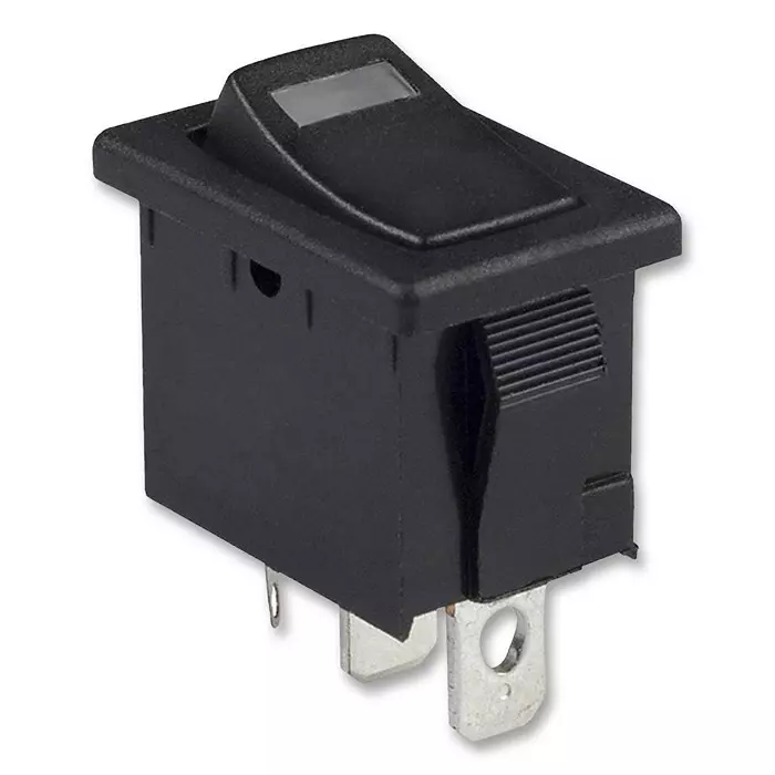 E-SWITCH SWITCH, ROCKER, SPST, 15A, 125VAC, BLACK, R1966ABLKBLKEFGRN.